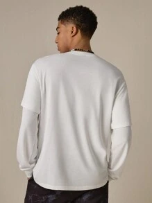 Manfinity VCAY Men's Knitted Fashion Casual Loose Long Sleeve T-Shirt, Suitable For Daily Wear - Black and White - View 4