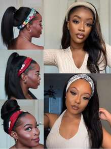 Headband Wig Human Hair Straight For Women Glueless None Lace Front Human Hair Headband Wig Brazilian Virgin Hair Machine Made Human Hair Wigs - Natural Black - View 12