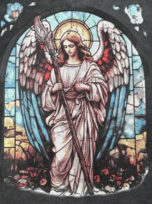 ROMWE MEN Street Life Men's Religious Washed Angel Print Crop Fit Tank Top - Black - View 7