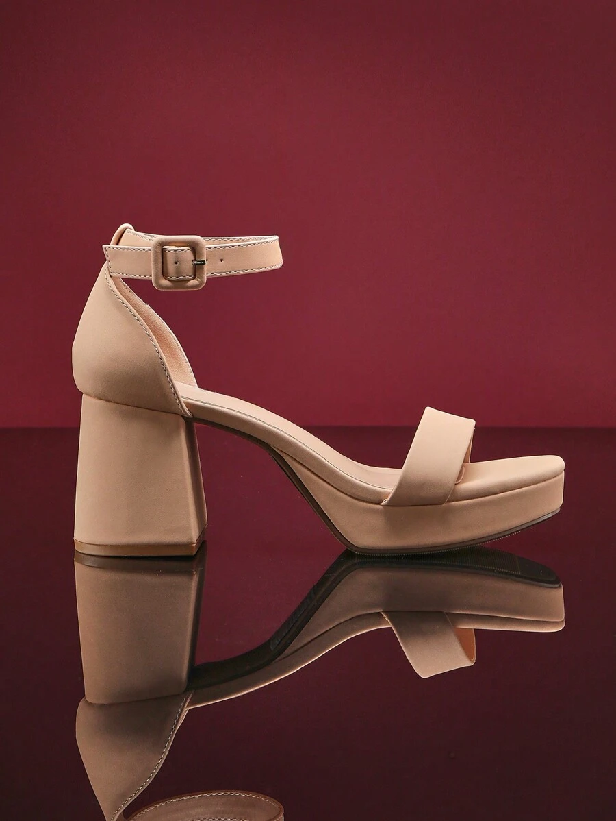SHUZIA Women's Ankle Strap Square Toe Block Heel Nub Taupe Sandals – Chic, Comfortable & Versatile Spring Shoes Spring Break Easter Prom Heels Wedding Shoes For Christmas Valentine's Day Summer Shoes - Beige - View 1