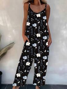 Breezaya Women's Casual Holiday Knit Print Jumpsuit Pants