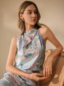 SHEIN Clasi 女士植物印花优雅中长连衣裙