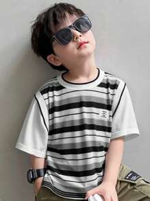SHEIN Young Boy Summer New Casual Stylish Striped Short Sleeve 2 In 1 T-Shirt