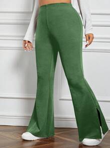 SHEIN EZwear 大码休闲纯色开叉喇叭裤