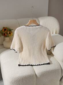 Chiquease Women Simple Tie Front Short Sleeve Cardigan, Spring/Summer - Apricot - View 2