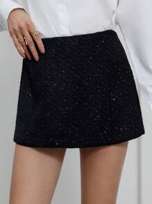 Aveloria Rosie Schwarze metallisch schimmernde Tweed-Stoff Vintage romantisch elegante Culotte