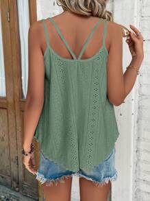 SHEIN LUNE 女士纯色花卉刺绣宽松吊带背心