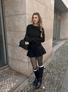 Pariaura Women's V-Neck Bowknot Decor Sweater