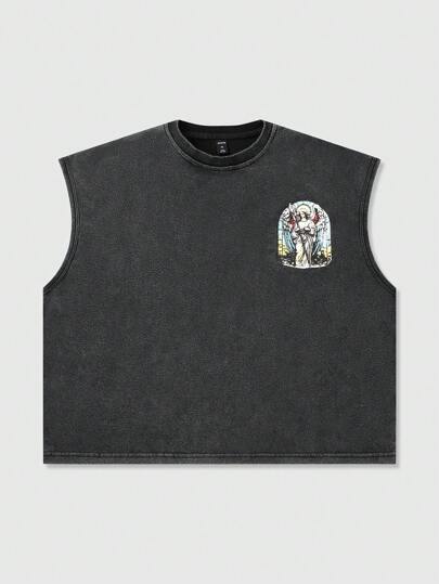 Street Life Débardeur ajusté court avec imprimé d'ange lavé pour homme