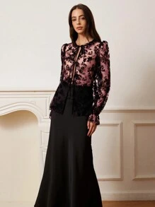 Aveloria Rosie 时尚性感植绒网眼系带衬衫波西米亚风度假时尚风格，适合春秋季节 - 彩色 - 查看 5