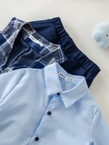 PrepCrw Young Boys' Spring/Summer Green Plaid Vest, Shirt & Shorts Coordinated Outfit - Blue - View 3