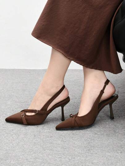 CUCCOO BIZCHIC Zapatos de fiesta de mujer de tacón de aguja de punta afilada, estilo slingback de corte bajo, para verano y primavera