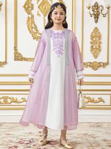 Tween Girls Loose Mesh Cardigan And Dress 2 Pieces Set - Pink - View 1