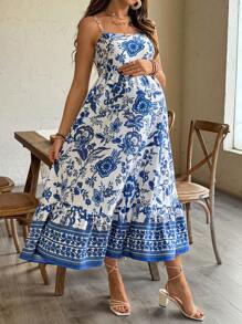 SHEIN Maternity Floral Print Casual Slip Dress