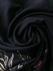 SHEIN Clasi Plus Size Elegant Floral Print A-Line Skirt - Black - View 5