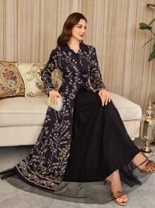 Modelyn 女士花卉印花网眼覆盖优雅连衣裙 - 黑色 - 查看 1