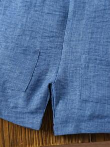 SHEIN Baby Girls 0-3 Years Old Casual Everyday Matching Sleeveless Romper, Lightweight Woven Fabric, Suitable For Outings, Spring/Summer - Blue - View 4