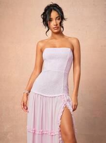 L'Amorae Vestido maxi con volantes de encaje elegante