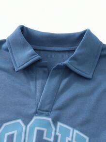 SHEIN 青少年女孩字母印花简约连帽衫和运动裤套装 - 霧霾藍 - 查看 8