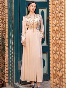 Layrah Handgemachte perlenbestickte aprikotfarbene Alltagsmode