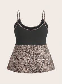 SHEIN EZwear 大码女式豹纹拼布休闲吊带背心 - 彩色 - 查看 4