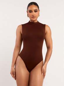 Silquee Magic Series Sexy Plus-Size Sleeveless Casual Bodysuit, Soft & Stretchy Skin-Friendly Bodysuit With Layered Design, International Safety Certified  Women S Bodysuits, Business Cacual  Woman, Vacation Outfits Women,Summer Clothes ,Cute Summer Tops, Country Concert Outfit,Holiday Outfit,Basic For Women,Minimalism T-Shirt, Summer Outfit T-Shirt, Premium Seamless Outer Seam T-Shirt, Luxury Knitwear T-Shirt, Essential Top, Brunch Outfits For Women - Coffee Brown - View 7