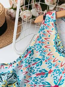 SHEIN LUNE Đầm cổ chữ V in hoa ngày lễ mùa hè cỡ lớn cho nữ - Màu Hồng Tươi - Xem 3