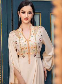 Layrah Handgemachte perlenbestickte aprikotfarbene Alltagsmode