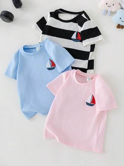 PrepCrw 年轻男孩帆船印花针织修身短袖 T 恤，度假风格，春/夏