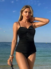 Swim Lushoire Tankini-Badeanzug mit Schleife vorne und verstellbaren Trägern, Bauchkontrolle, für Sommer Strand Urlaub