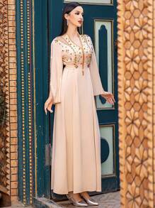 Layrah Handgemachte perlenbestickte aprikotfarbene Alltagsmode