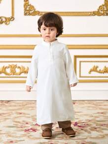 SHEIN Leap Crew 2pcs/Set Baby Boy Adorable Casual & Luxurious Black Vest + White Long Robe Outfit, Suitable For Birthday Party, Evening Event, Performance, Wedding, Baby Shower, Christening And 1st Birthday Celebration - Multicolor - View 4