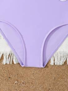 SHEIN 青少年女孩海滩度假镂空连体泳衣