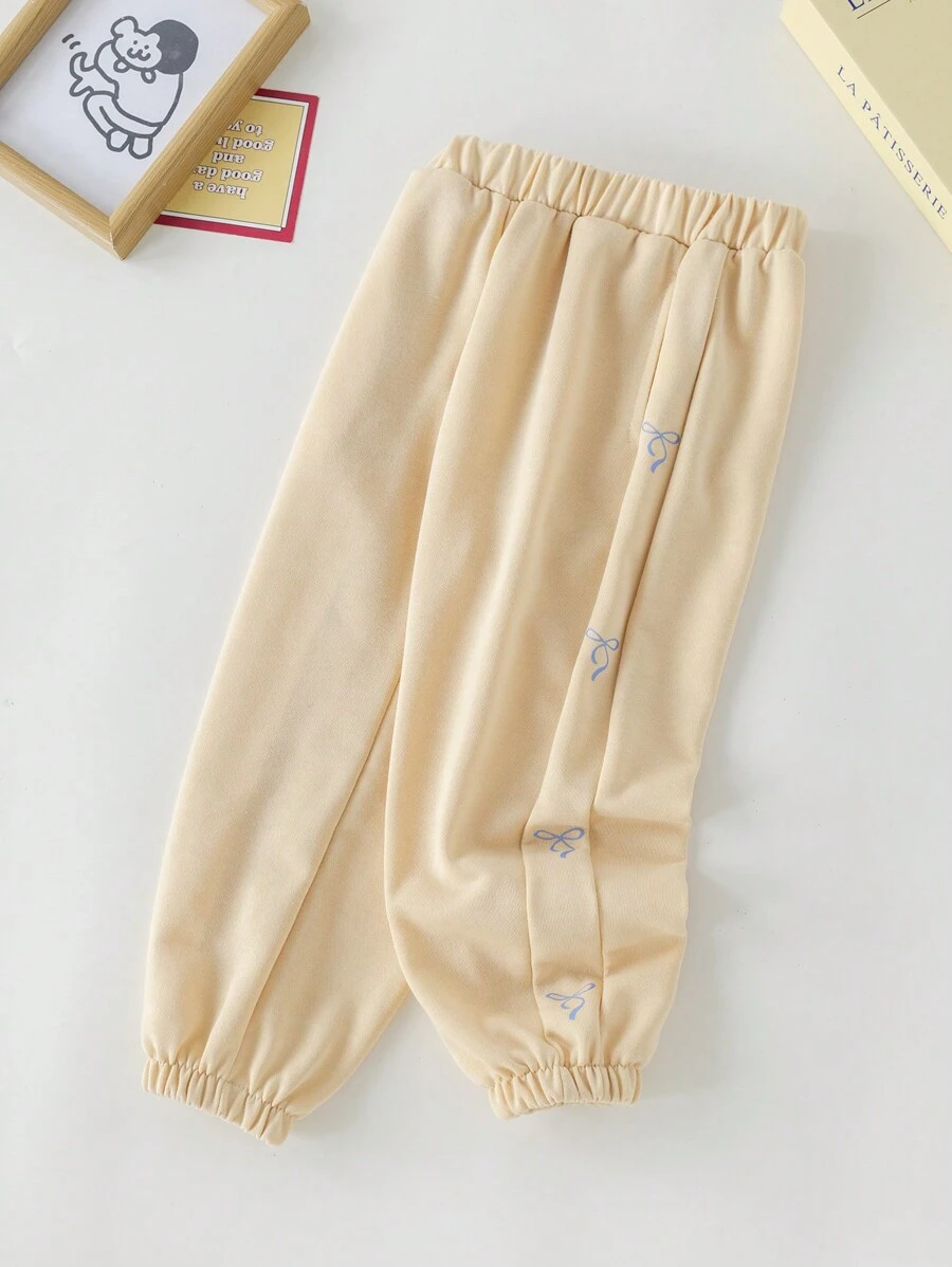 PrepCrw Young Girls' Spring/Summer Light Pink Butterfly Print Knit Elastic Waist Sweatpants - Pink - View 1