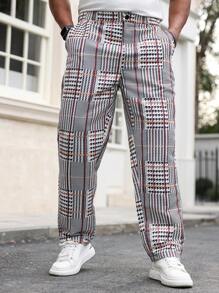 Manfinity Homme Plus Size Men's Front Button Pocket Plaid Casual Suit Trousers - Multicolor - View 4