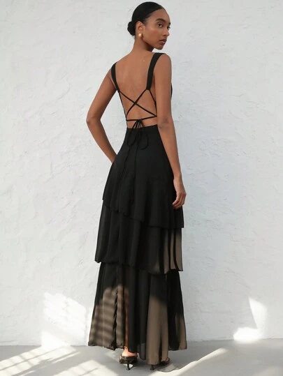 Aveloria Modichic Vestido elegante de estilo francés, versátil para ir al trabajo y de vacaciones, con escote en V profundo, cintura con pliegues, dobladillo asimétrico con volantes, sin mangas