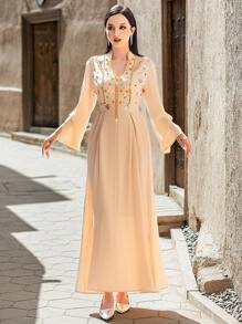 Layrah Handgemachte perlenbestickte aprikotfarbene Alltagsmode