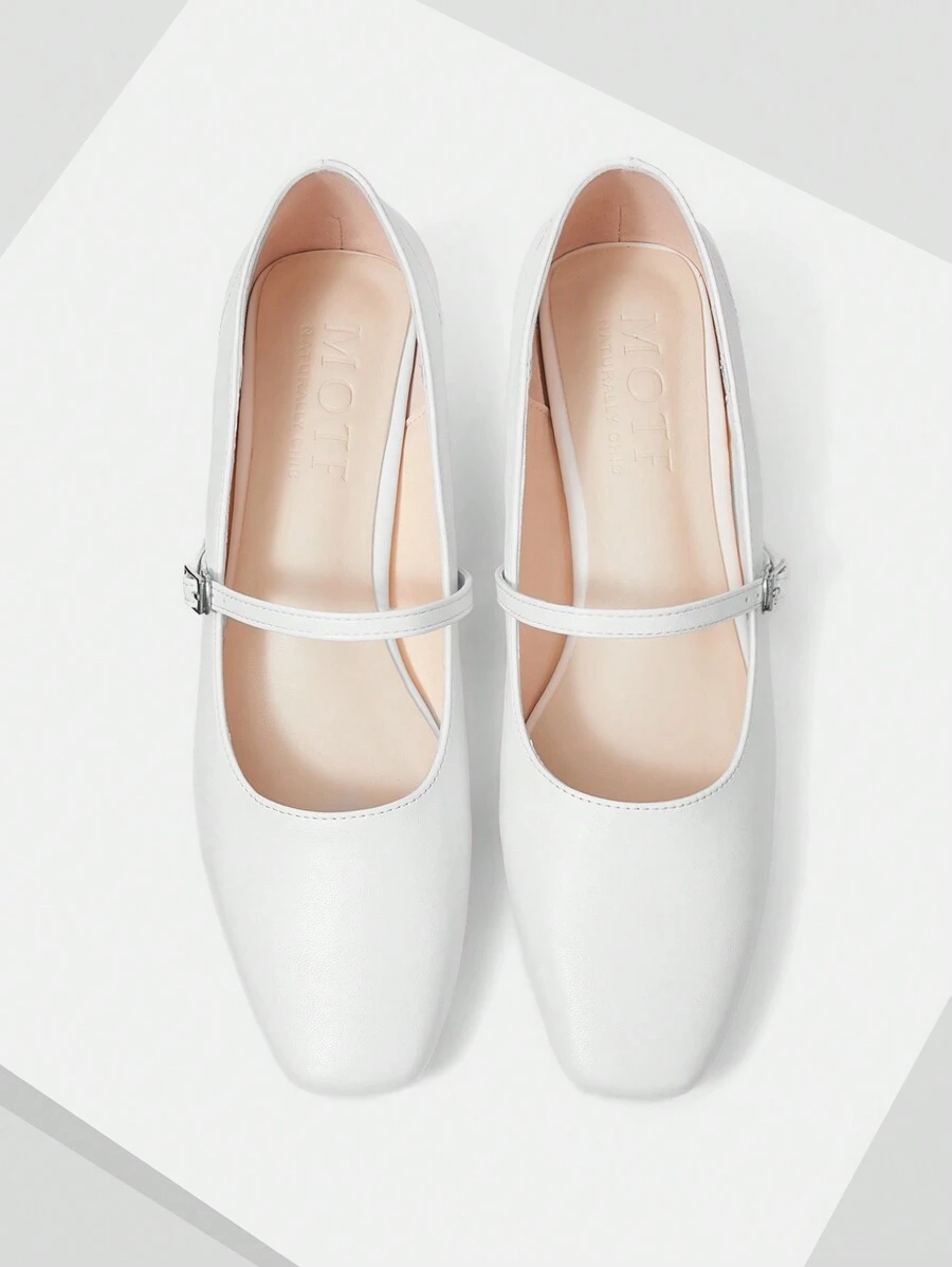 MOTF PREMIUM 舒适百搭方跟女士平底鞋、春季鞋 - 白色 - 查看 2