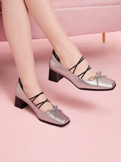 French Retro Mary Jane Shoes For Women, New Arrival Autumn Square Toe Chunky Heel Bow Decor Strap Flats Spring Shoes Spring Break Easter