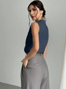 Firerie 女士简约 V 领衬衫，优雅办公服装 - 藏蓝色 - 查看 3