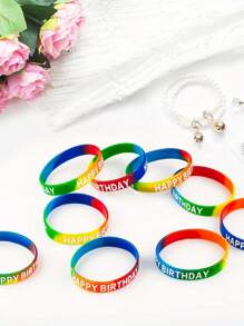 5/10/20pcs Colorful Happy Birthday Inspirational Rubber Bracelet Colorful Printed Silicone Wristband Festival Party Supplies Color Random Christmas - Multicolor - View 6