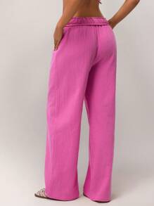 SHEIN Forever 21 Spring New Low-Waist Style Fold Waistband Leisure Ladies Pants - Pink - View 2