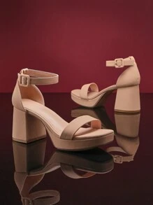 SHUZIA Women's Ankle Strap Square Toe Block Heel Nub Taupe Sandals – Chic, Comfortable & Versatile Spring Shoes Spring Break Easter Prom Heels Wedding Shoes For Christmas Valentine's Day Summer Shoes - Beige - View 4