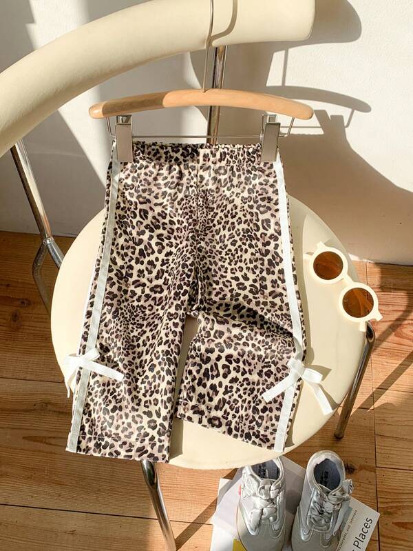 SHEIN Baby Girl 0-3 Years Leopard Print Sports Casual Pants, Suitable For Outdoor Wear, Spring/Summer/All Season