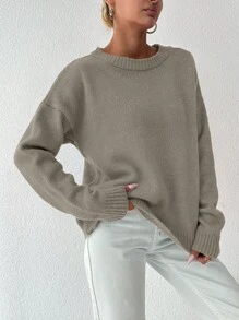 EURMUSE Women'S Solid Color Drop Shoulder Sweater - Perunggu - View 3