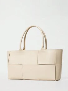 1 Pieza Bolso tipo tote de negocios de moda y casual, de unicolor, con trenzado de PU, con juego de bolso, con doble asa, bolso de hombro con imán, para mujer, para estudiantes universitarias, para negocios/traslados/compras/viajes/regalo del Día del Maestro