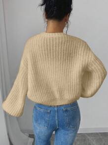 Chiquease 宽松长袖针织开衫，百搭秋冬装 - 卡其色 - 查看 2