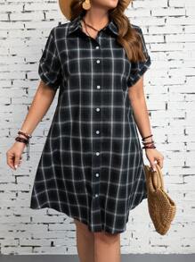 EMERY ROSE Vestido camisa de vacaciones de talla grande con estampado a cuadros, adecuado para el verano