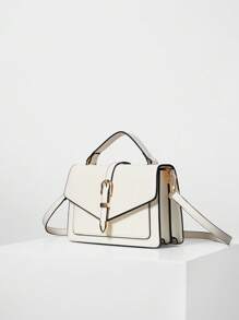 Lightweight, Business Casual Belt Decorated Flap Closure Handbag Crossbody Bag For Teen Girls Women College Students, Rookies & White-Collar Workers Perfect For Office, College, Work, Business, Commute, Outdoors, Travel, Outings, Business Casual Woman Bag Perfect For Office Business And Work, Bag For Women Elegant Winter Gifts - White - View 2