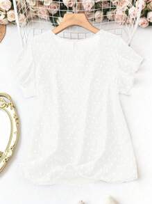 SHEIN LUNE Áo sơ mi tay ngắn cổ chữ V xếp nếp cỡ lớn cho nữ mùa hè - trắng - Xem 2